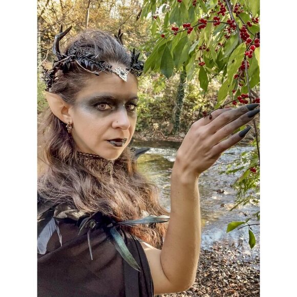 Gothic Black Antler Crown Fairy Headband Festival Costume Accessory main image 4